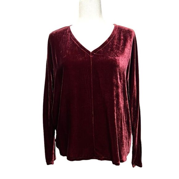 EILEEN FISHER Deep Claret Dolman V Neck Top - Picture 1 of 7